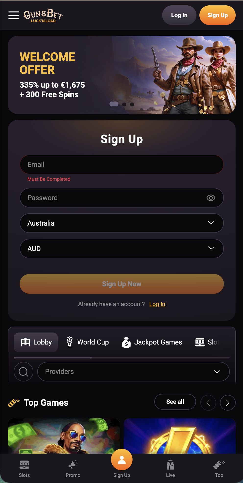 GunsBet Casino Review mobile