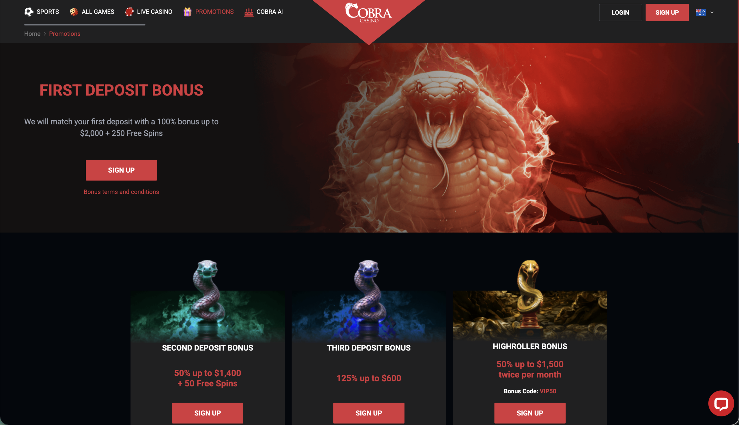Cobra Casino Bonuses and Promotions in Australia