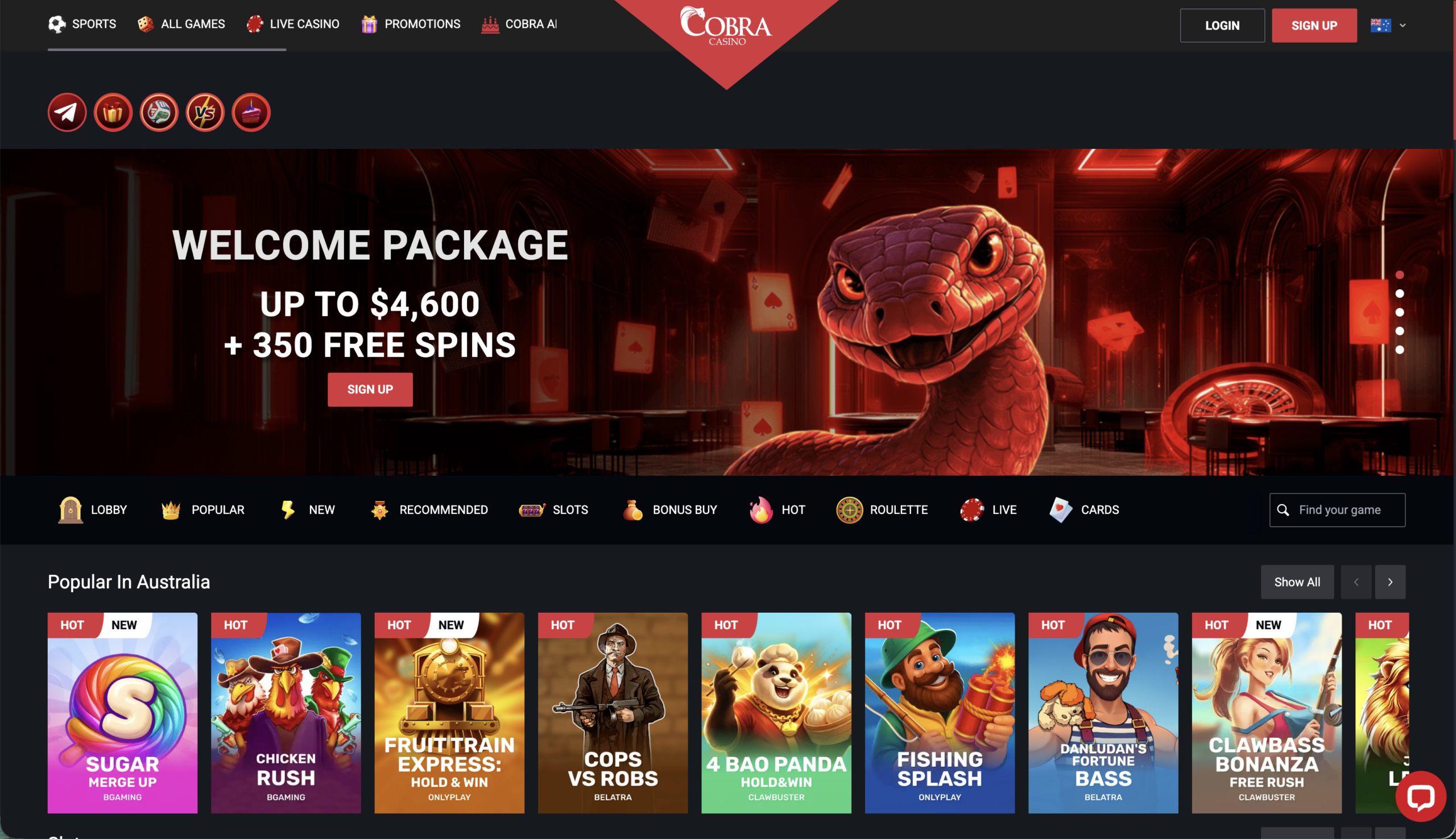 Cobra Casino Review Desktop