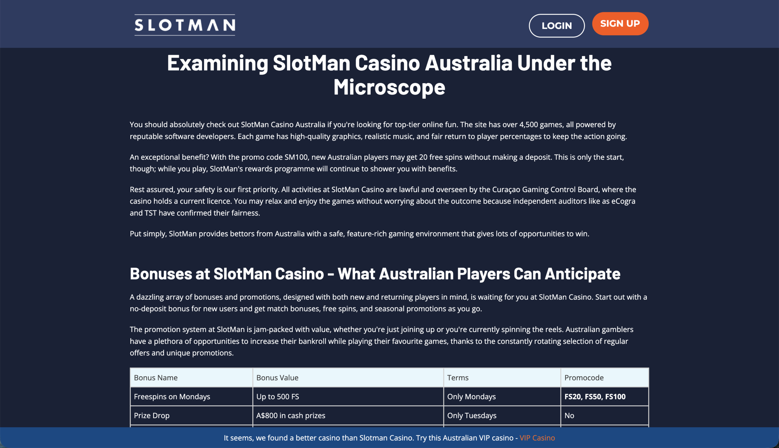 Slotman Casino welcome bonus