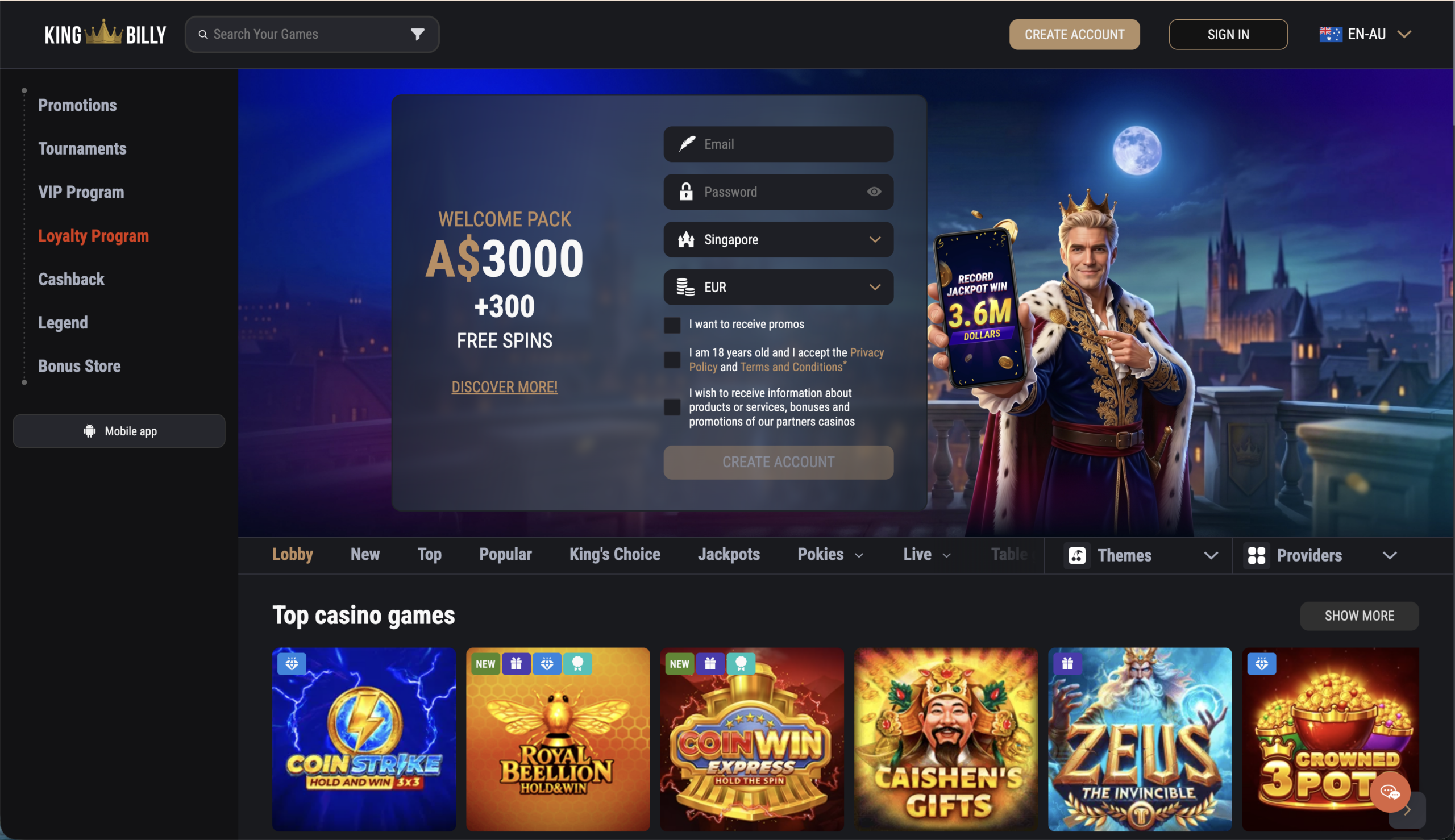 King Billy Casino welcome bonus