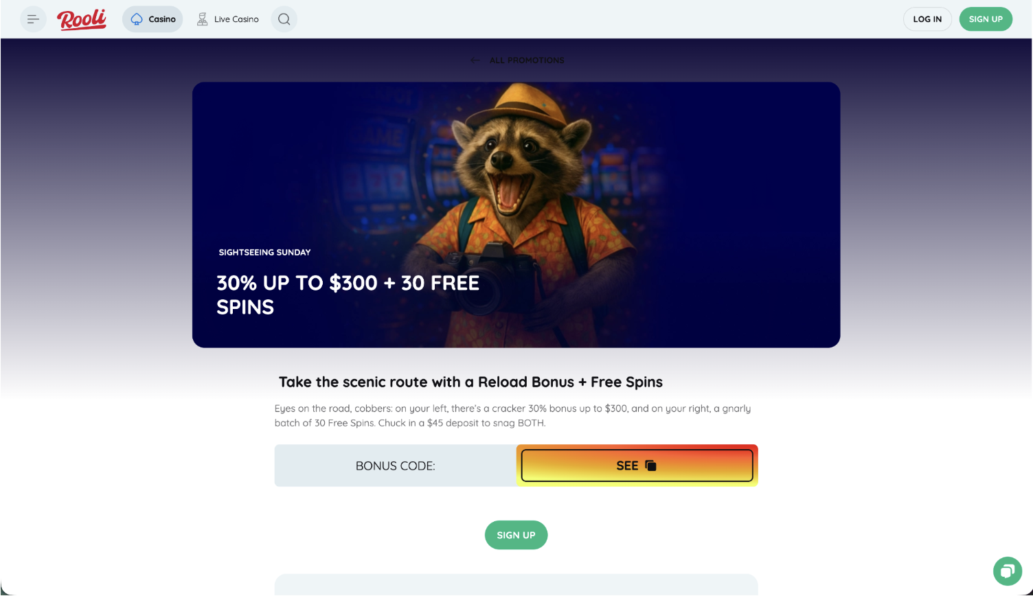 Rooli Casino - Sightseeing Sunday Reload-Style Bonus