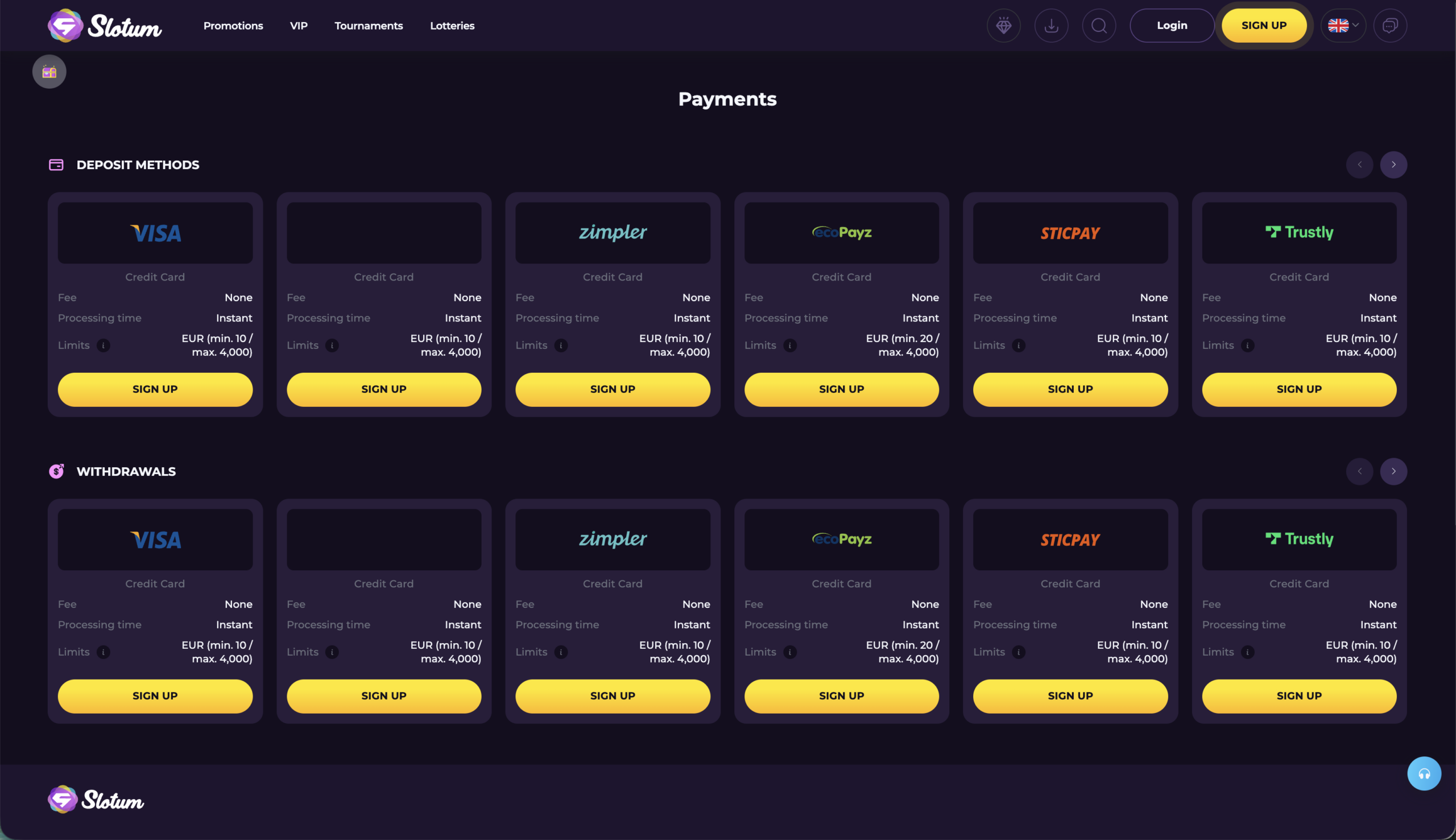 Slotum: Instant Card and E-Wallet Withdrawals