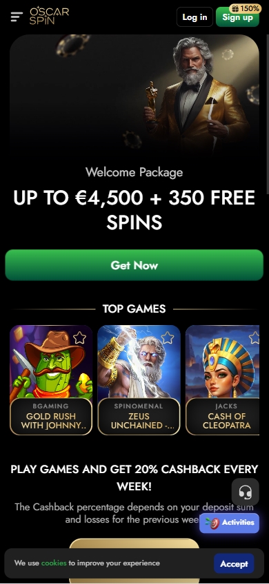Oscarspin casino welcome package