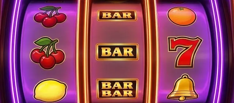 Classic slot machine symbols including cherries, bars, bells and sevens