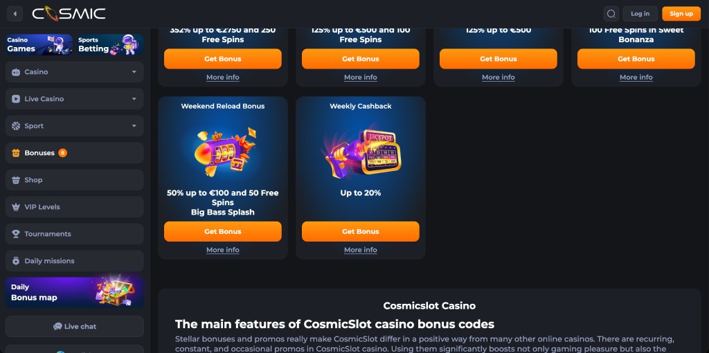 cosmicslot casino cashback bonus