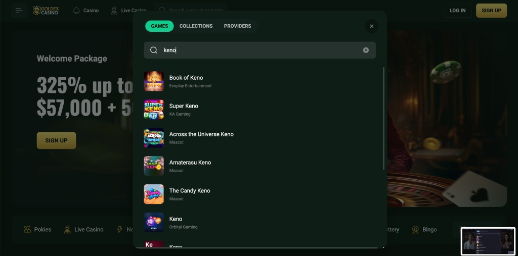 goldex casino keno