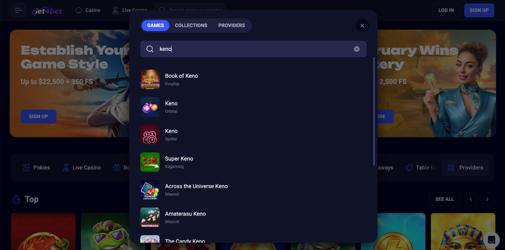 jet4bet casino keno