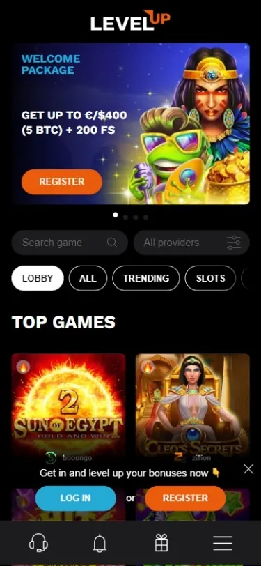 level up casino bonus