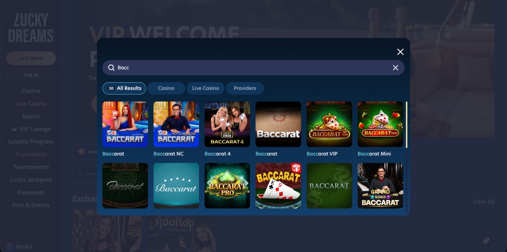 lucky dreams casino baccarat