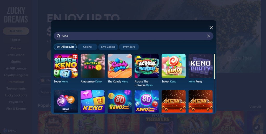 lucky dreams casino keno