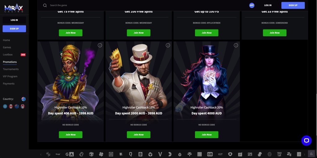 mirax casino cashback bonus
