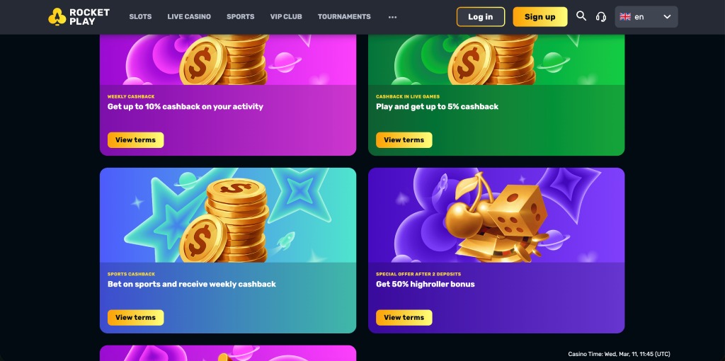 rocketplay casino cashback bonus