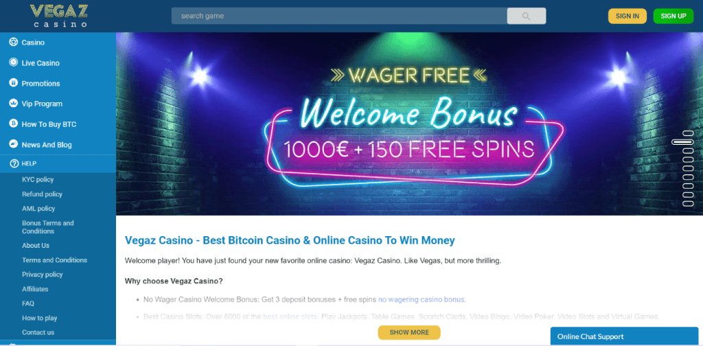 Vegaz casino review